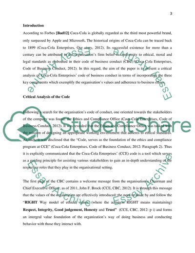 Critical Analysis of the Code - Coca-Cola Enterprises