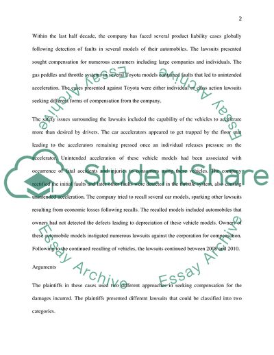 Products Liability - Toyota Motor Corporation