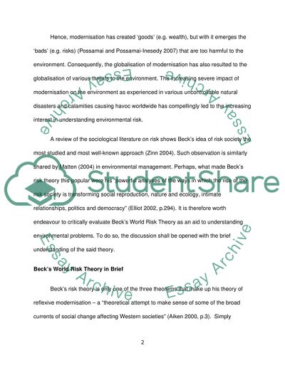 Becks World Risk Theory: An Aid to Understanding Environmental Problems