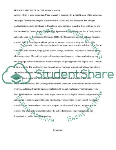 Challenges facing the refugee students in Ontario Canada