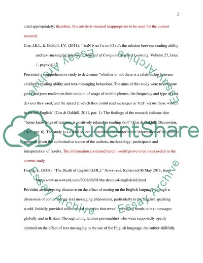 Text Messaging and the Effects on Childrens Learning to Read