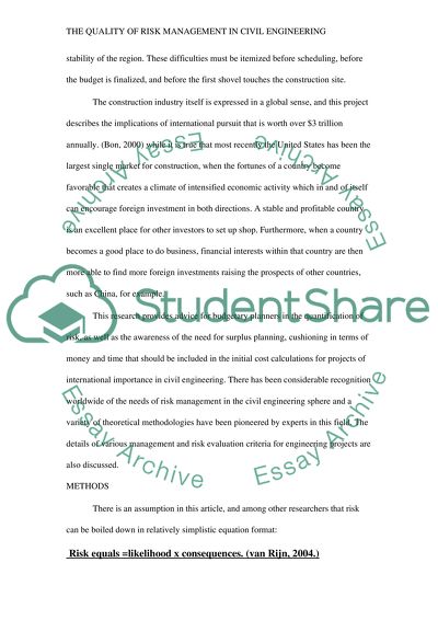 The Quality of Risk Management in the Civil Engineering