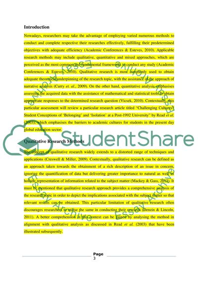 Evaluation of a Qualitative Study/ Challenging Cultures