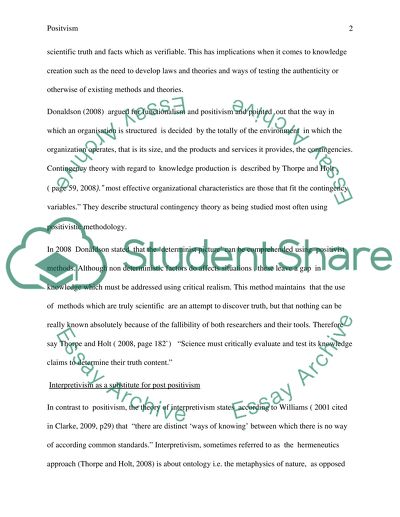 The philosophical position of positivism and its role int he management knowledge creation process