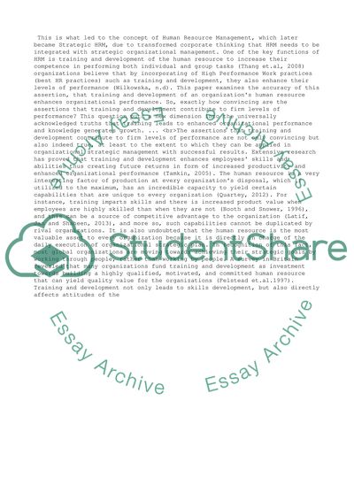 How convincing are assertions that training and development contribute to firm levels of performance