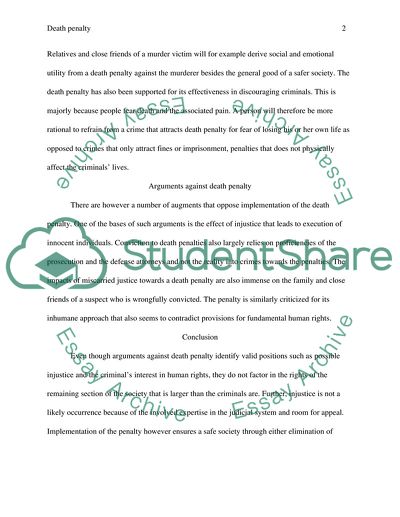 Argument for and against the Use of Death Penalty in Contemporary America