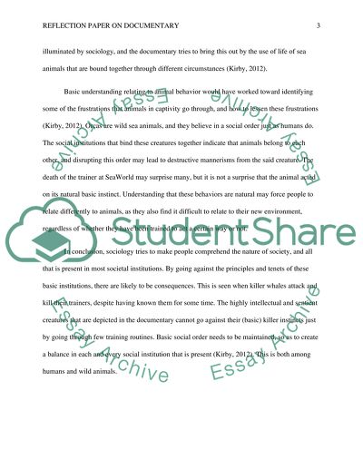 Reflection paper on the documentary Blackfish