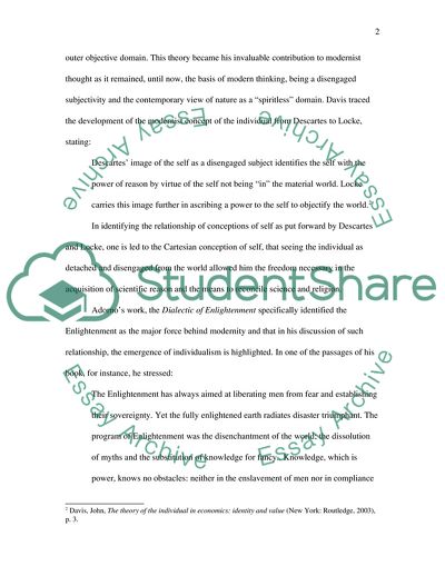 Re-Evaluation of the Self as a Principle of Modernist Thought