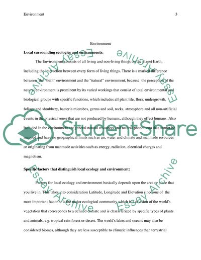 Local and Surrounding Ecologies and Environment