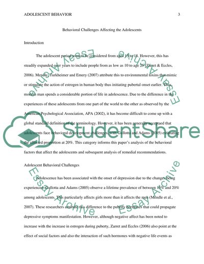 Behavioral Challenges Affecting the Adolescents