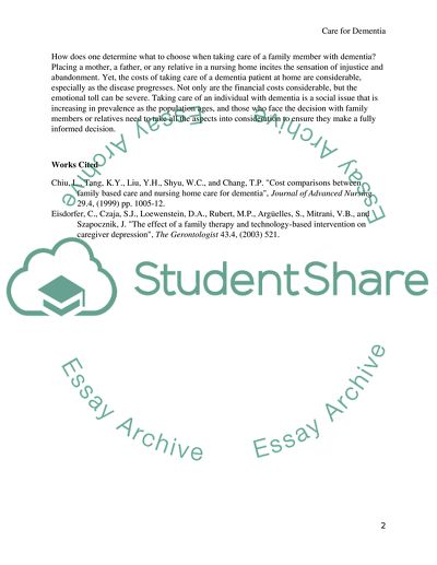 Family-based Care or Nursing Home Care in the Face of Dementia