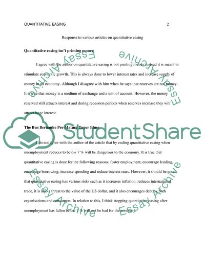 Response to Various Articles on Quantitative Easing