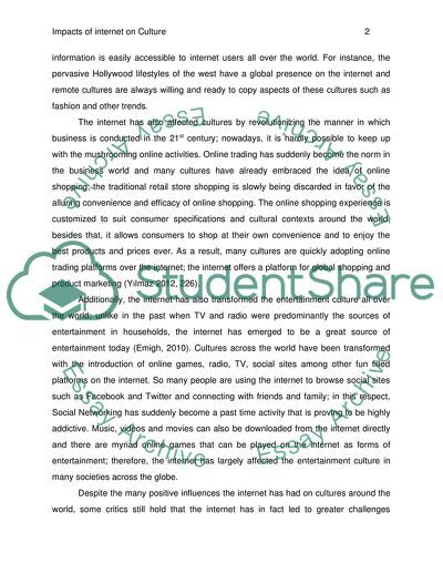 Impacts of the Internet on Culture