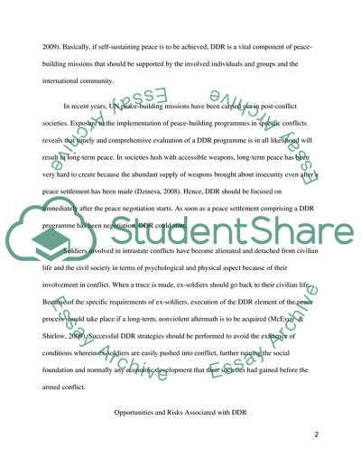 Disarmament, Demobilization, Reintegration - Risks, Opportunities, and Best Practices