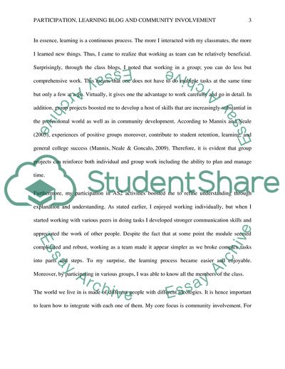 Participation, Learning Blog and Community Involvement