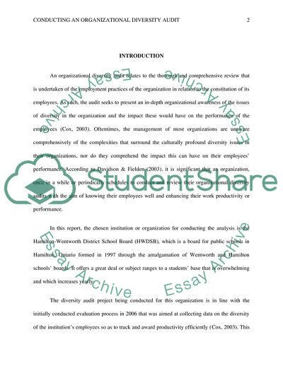 Organizational Diversity Audit - Hamilton-Wentworth District School Board