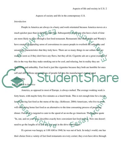 Aspects of United States society in the late 20th century and aspects of life in the contemporary U.S