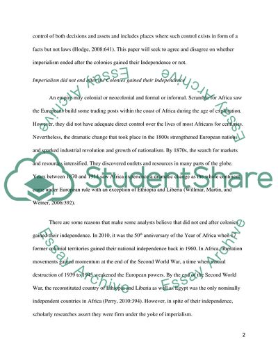 Imperialism Ended after the Colonies Gained Their Independence