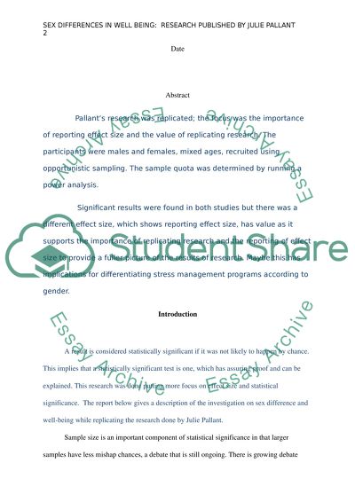 Sex Differences in Well Being: Research by Julie Pallant