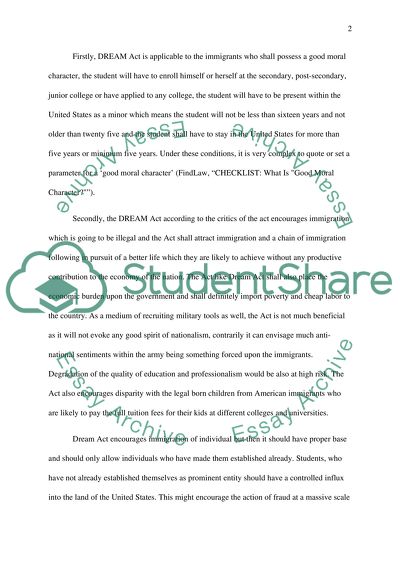 Dream Act: Shortcomings, Limitations and Arguments Against Legalization