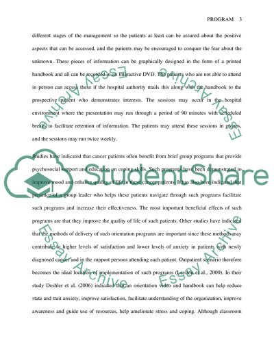 Patient Orientation Program for Patients Diagnosed with Cancer in Organization