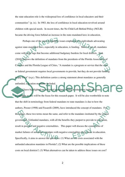 Unfunded Education Mandates and Their Non-Market Failures