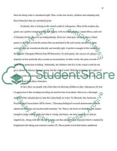 Children should not be Allowed to Play Violent Videogames