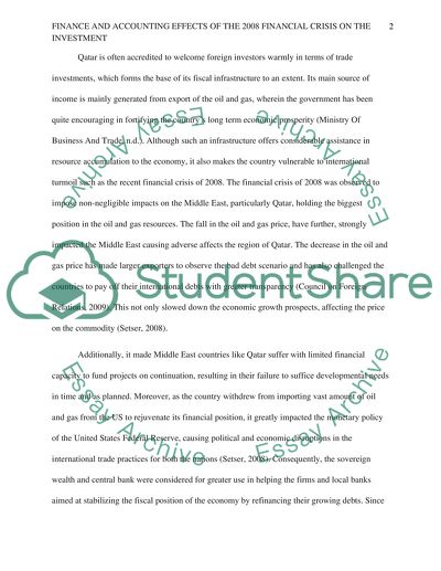 Effects of the 2008 financial crisis on the investment
