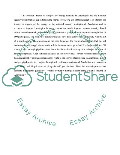 The Aspect of Energy in Establishing Azerbaijan National Security Strategy