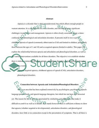 Apraxia Related to Articulation and Phonological Disorders/Intervention