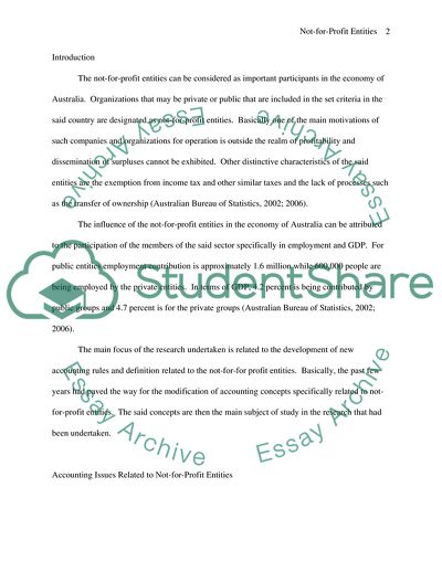 Accounting Issues of Not-for-Profit Entities in Australia