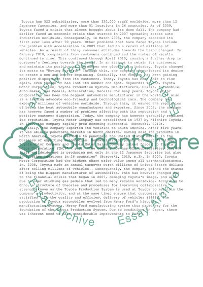 Toyota Economic and Recall Crisis