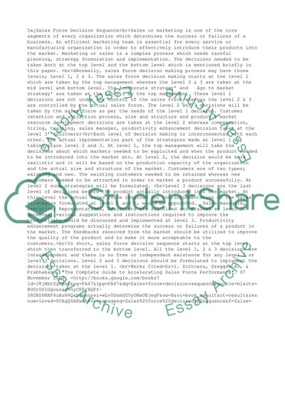Sales Force Decision Sequence