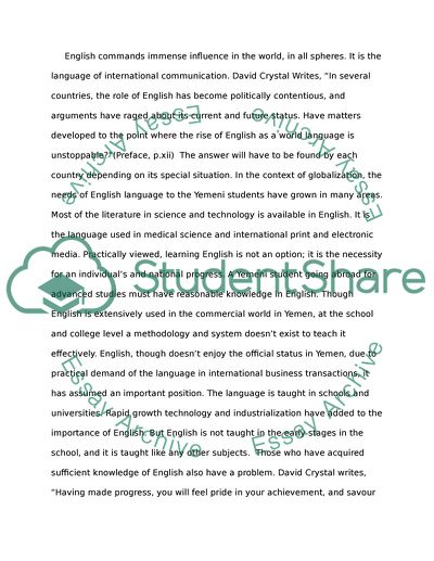 The Type and Methods of English Taught in Schools of The Republic of Yemen