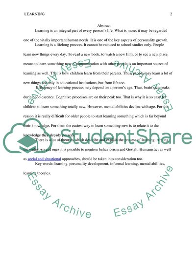 Learning as a Lifelong Process