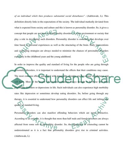 Personality Disorder and Counseling