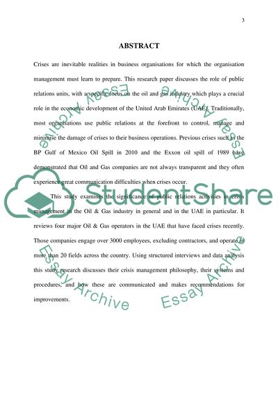 The Role of Public Relations in Crisis Management for the Oil and Gas Industry