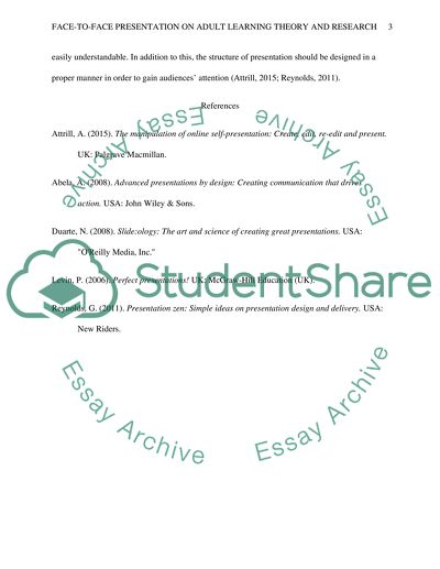 Face to face presentation on adult learning theory and research