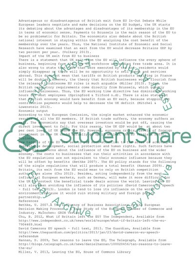 Advantageous or Disadvantageous of a British Exit from the EU