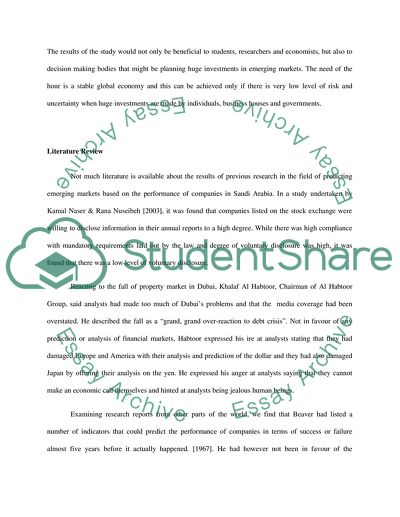 Performance of Emerging Financial Markets
