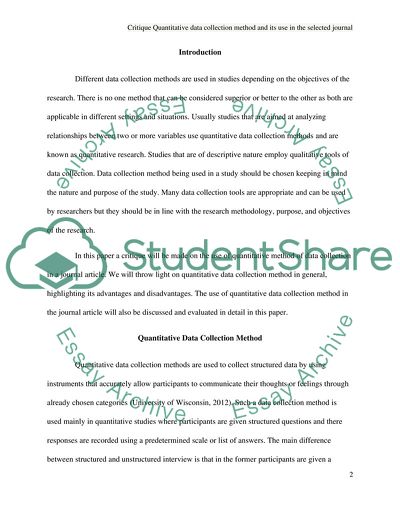 Critique Quantitative Data Collection Method and Its Use in the Selected Journal