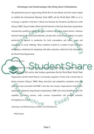 Advantages and Disadvantages that Bring about Globalization