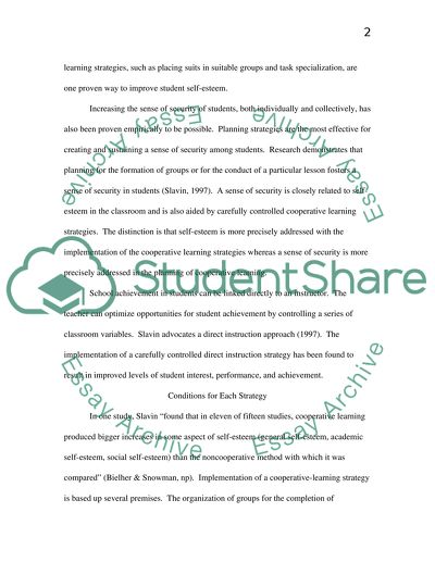 Creating a Positive Classroom Environment: Self-Esteem, Sense of security, and Student Achievement
