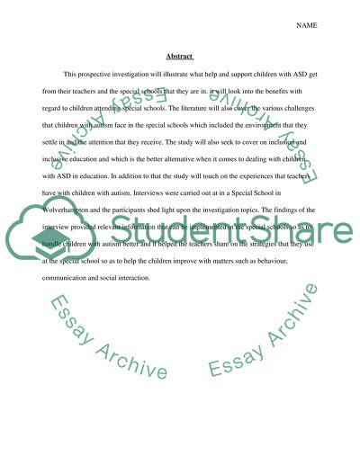 An Investigation Into the Help That Children With ASD Get From Special Schools