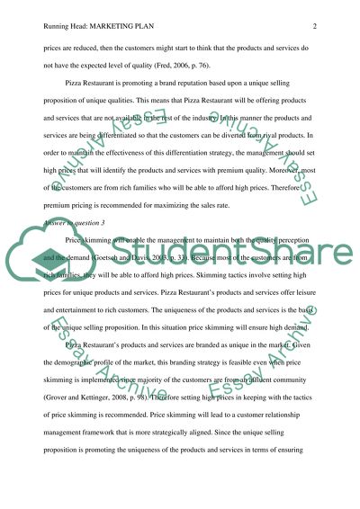 Marketing Plan for Pizza Restaurant Targeted to a Rich Clientele