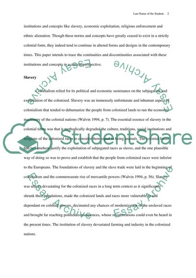 Political Continuities and Discontinuities in the World between the Colonial Period and the Present