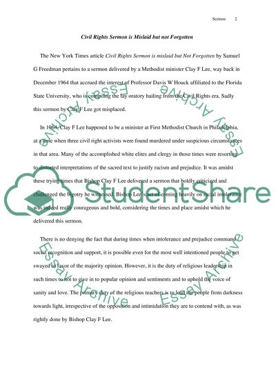 Civil Rights Sermon Is Mislaid but Not Forgotten