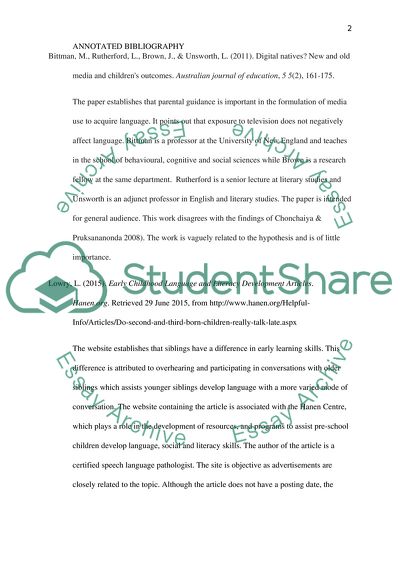 Annotated bibliography: the impact of viewing television