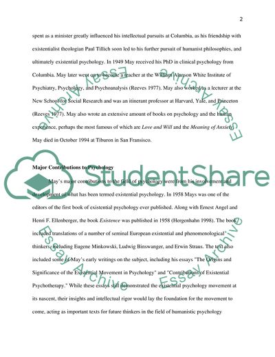 Rollo Mays Contributions to Existential Psychology