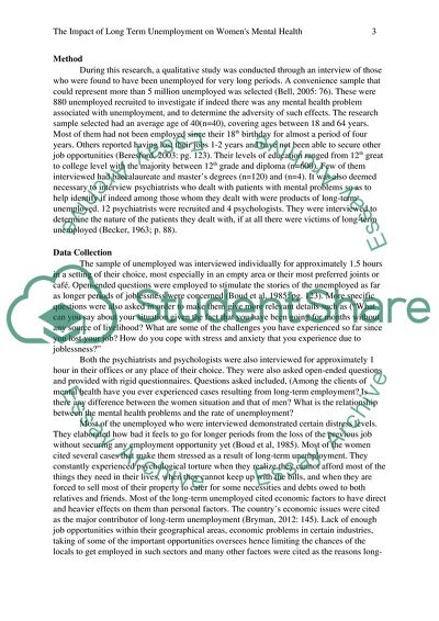 The Impact of Long Term Unemployment on Womens Mental Health